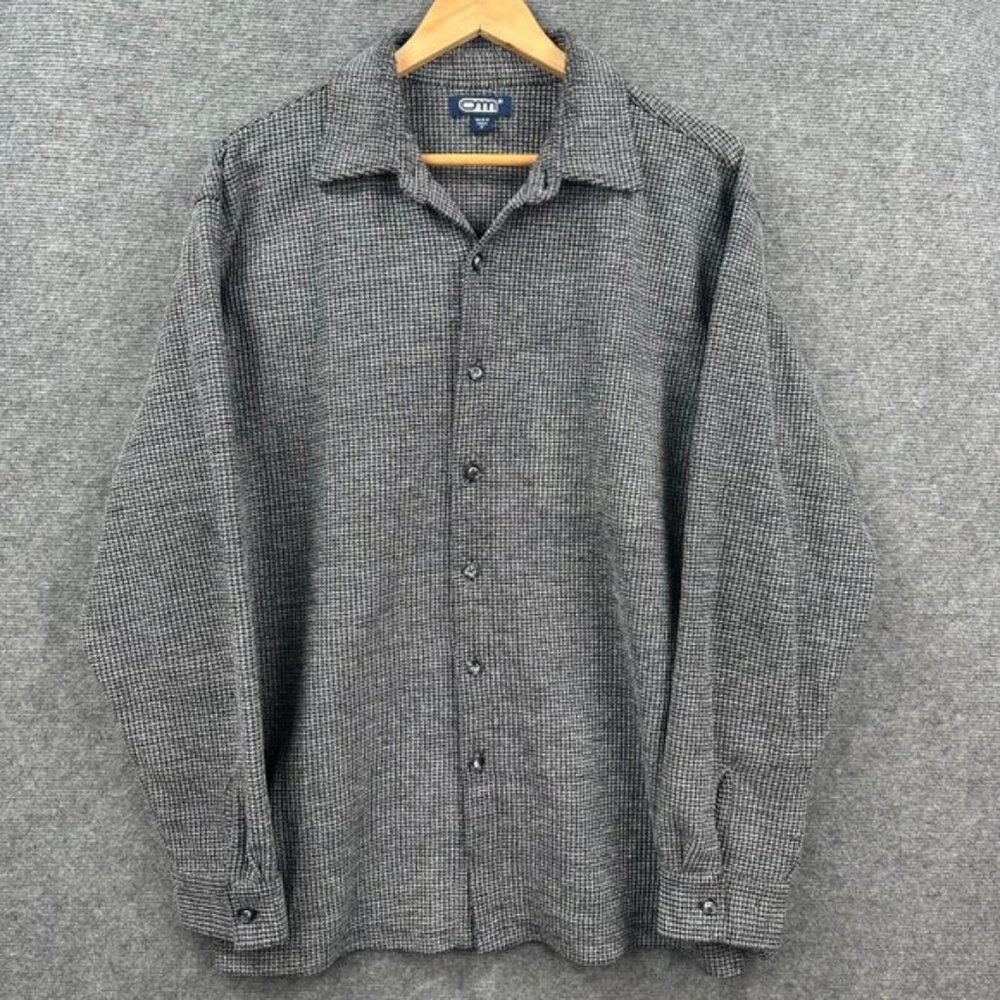 OMM Vintage 90s Mens Tight Knit Grey Cotton Button Up Collared Jumper Medium M